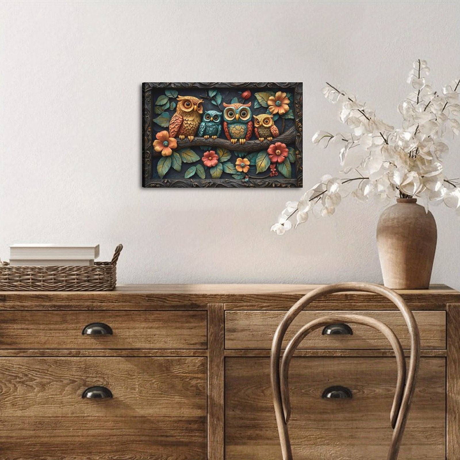 Owl Family — Oresh textured canvas print detail