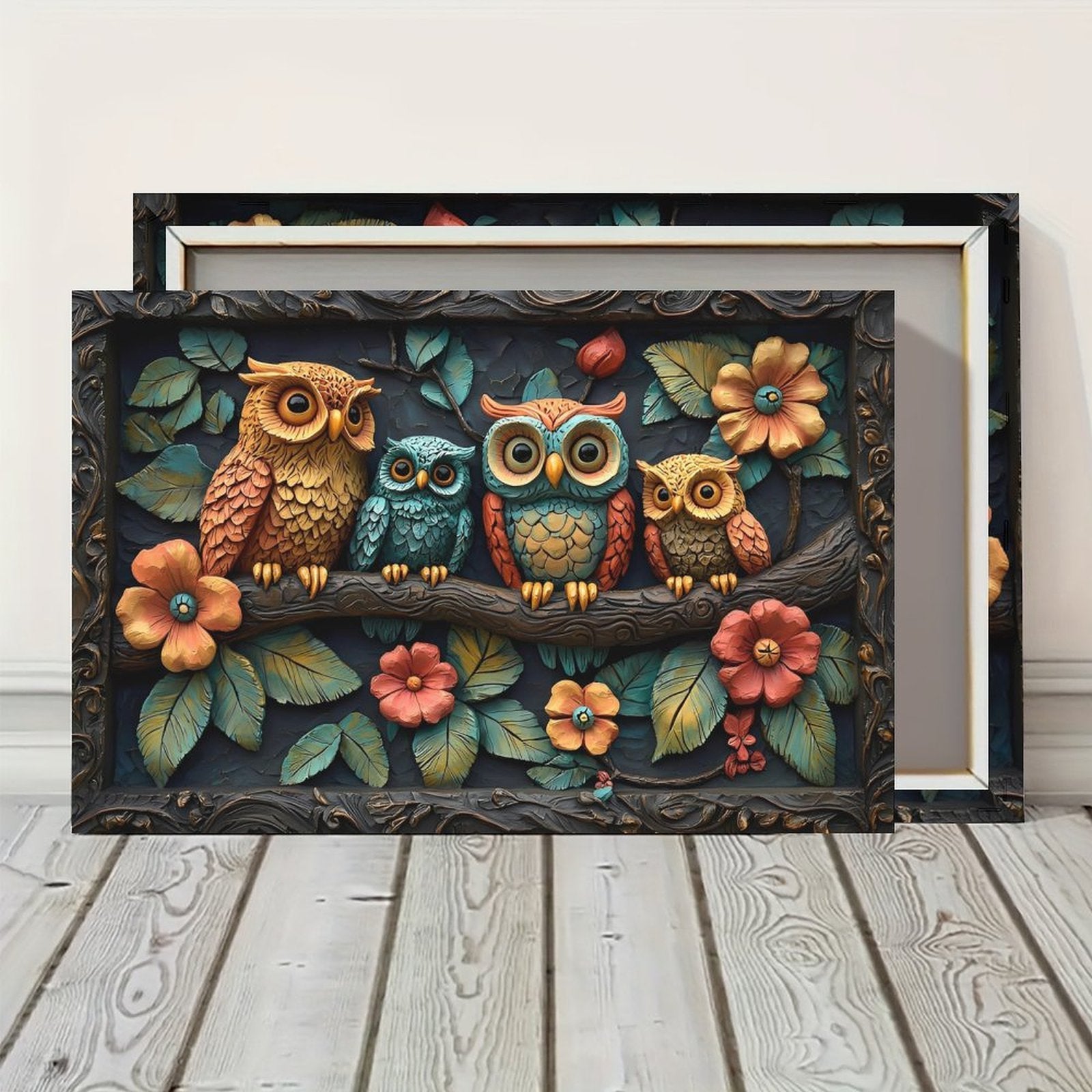 Owl Family — Oresh textured canvas print