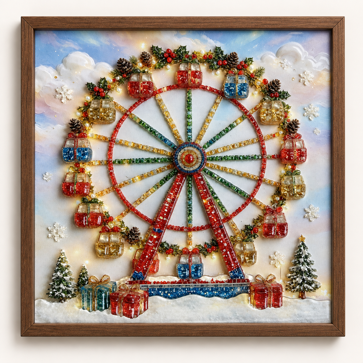 Christmas Ferris Wheel shown to approximate scale in a warm minimalist room