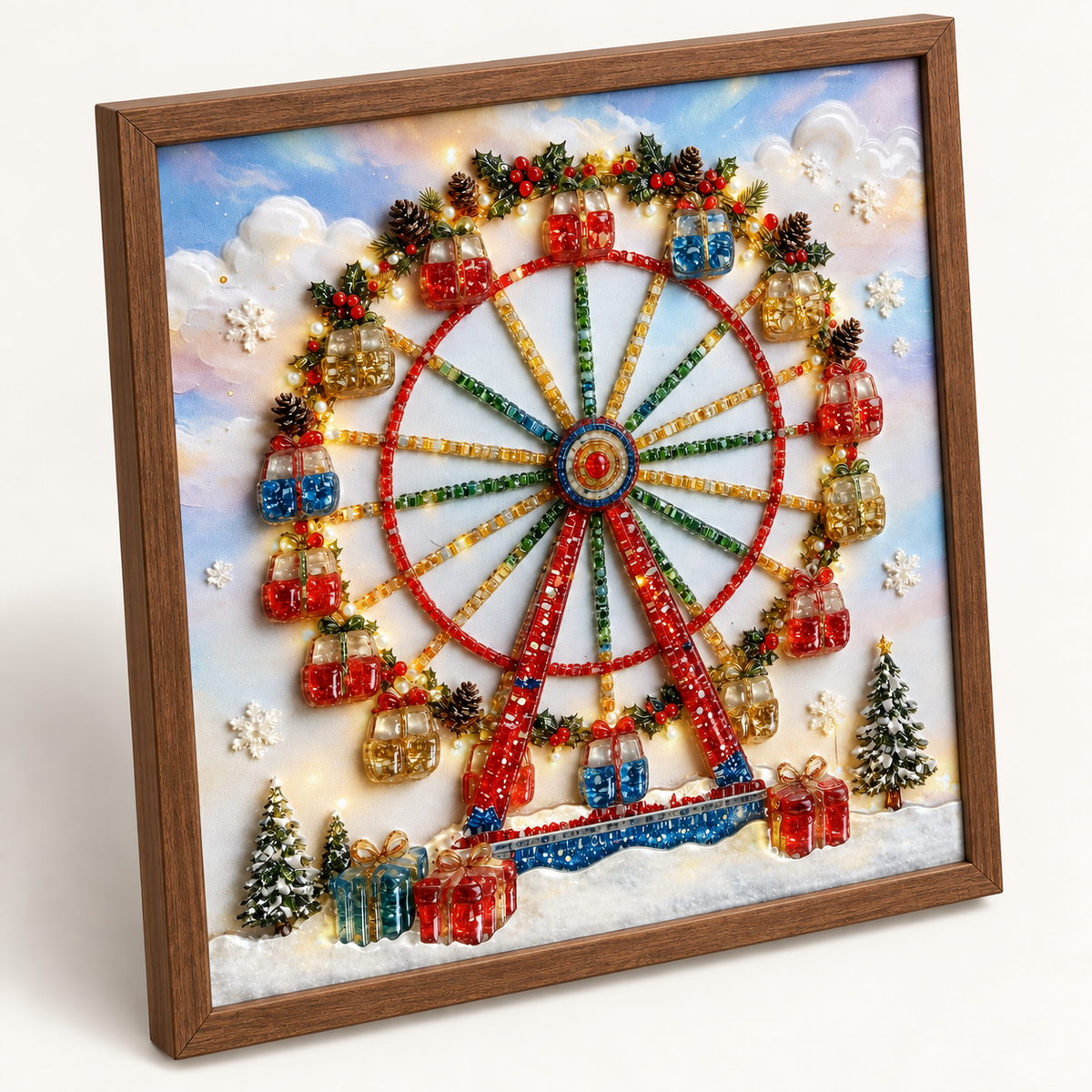 Christmas Ferris Wheel framed UV-relief art — 02 relief angle