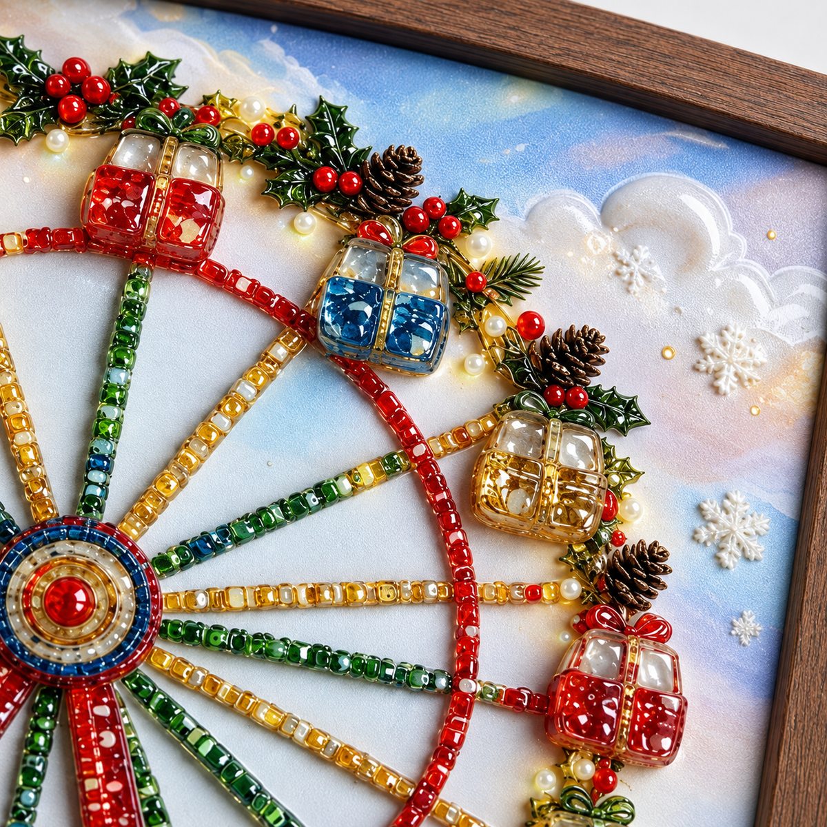 Christmas Ferris Wheel framed UV-relief art — 03 material detail