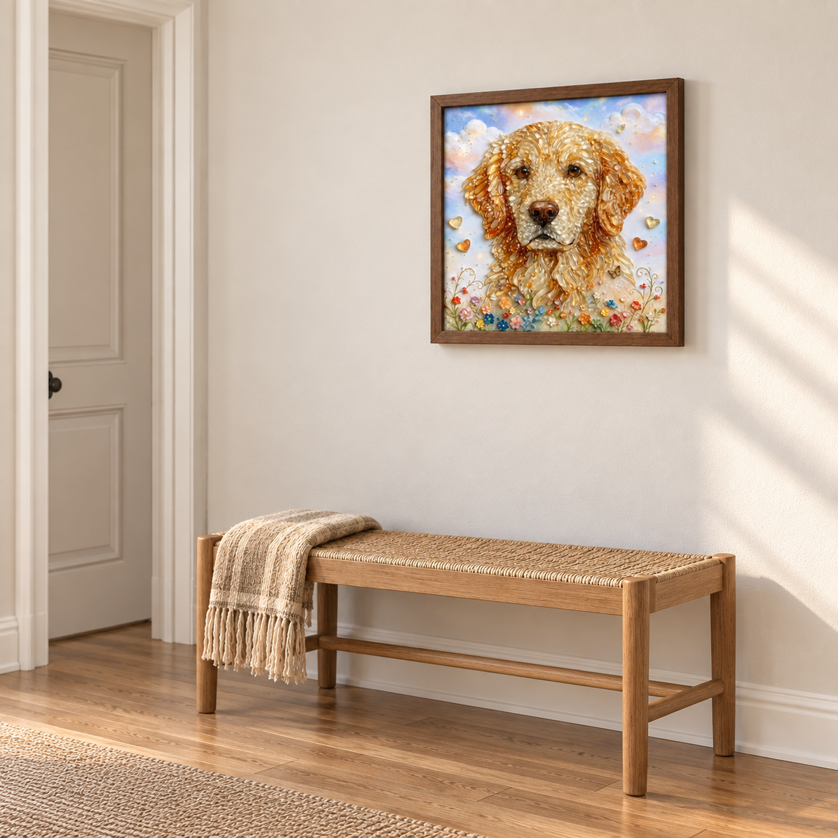 Golden Retriever Garden framed UV-relief art — 06 wall medium