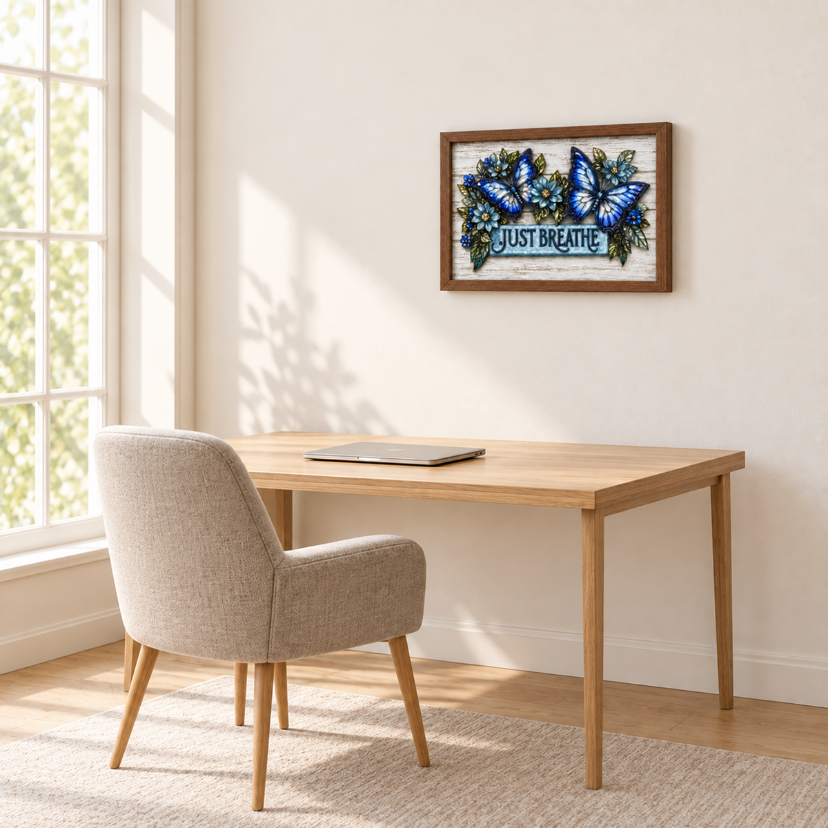 Just Breathe Butterflies framed UV-relief art — 06 上墙中景