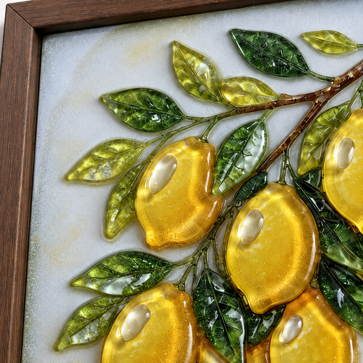 Lemon Garden framed UV-relief art — relief detail lemons