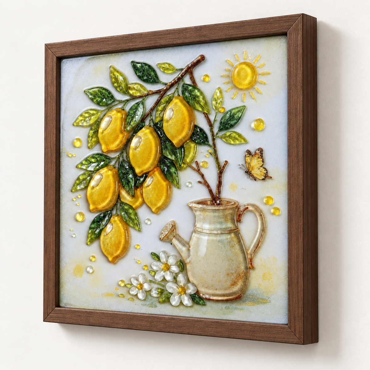 Lemon Garden framed UV-relief art — frame depth right