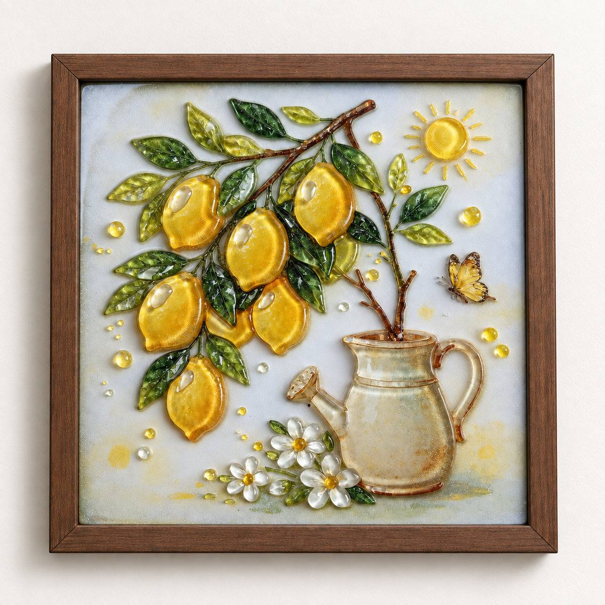 Lemon Garden framed UV-relief art — studio relief proof