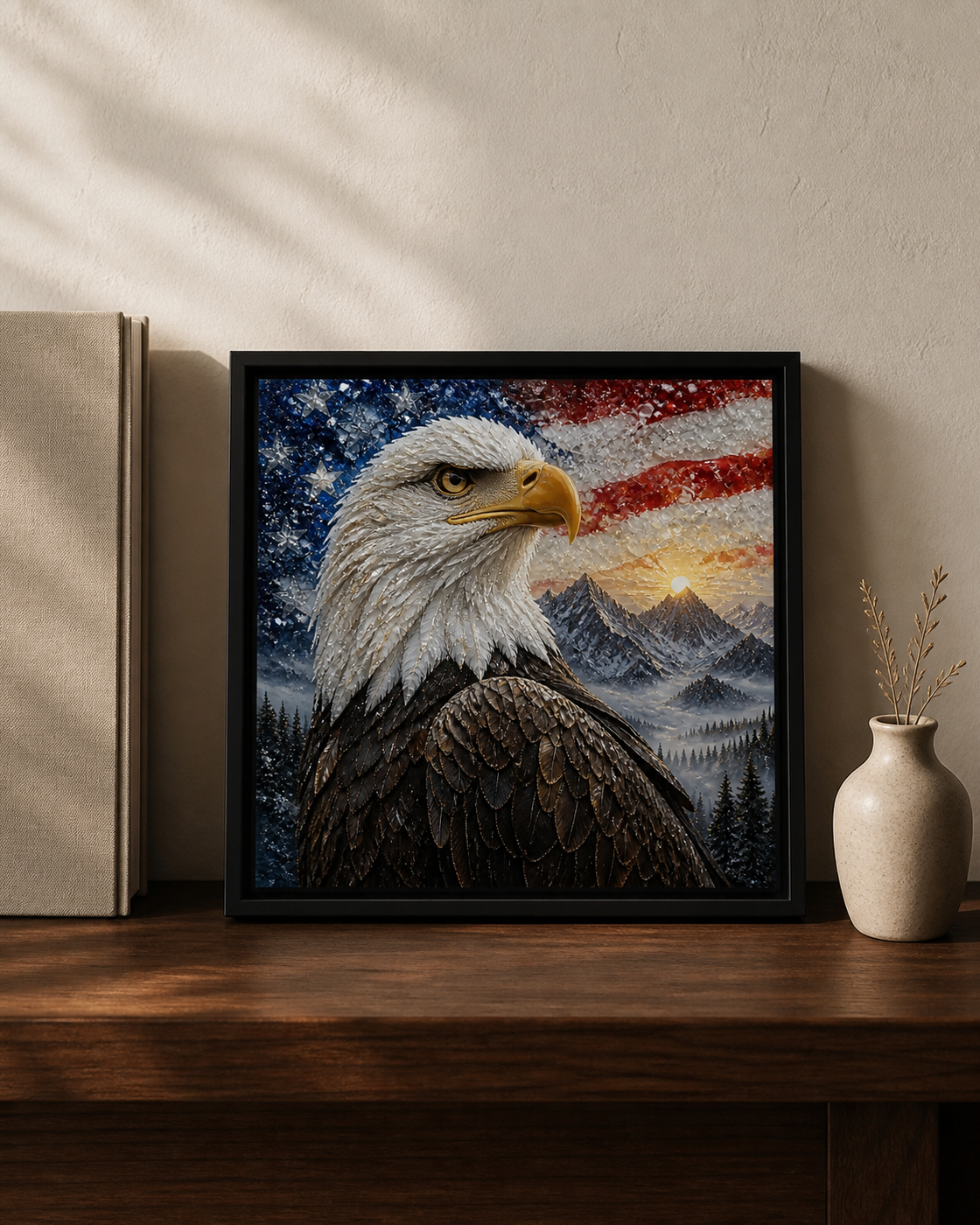 Bald Eagle framed relief art — lifestyle view
