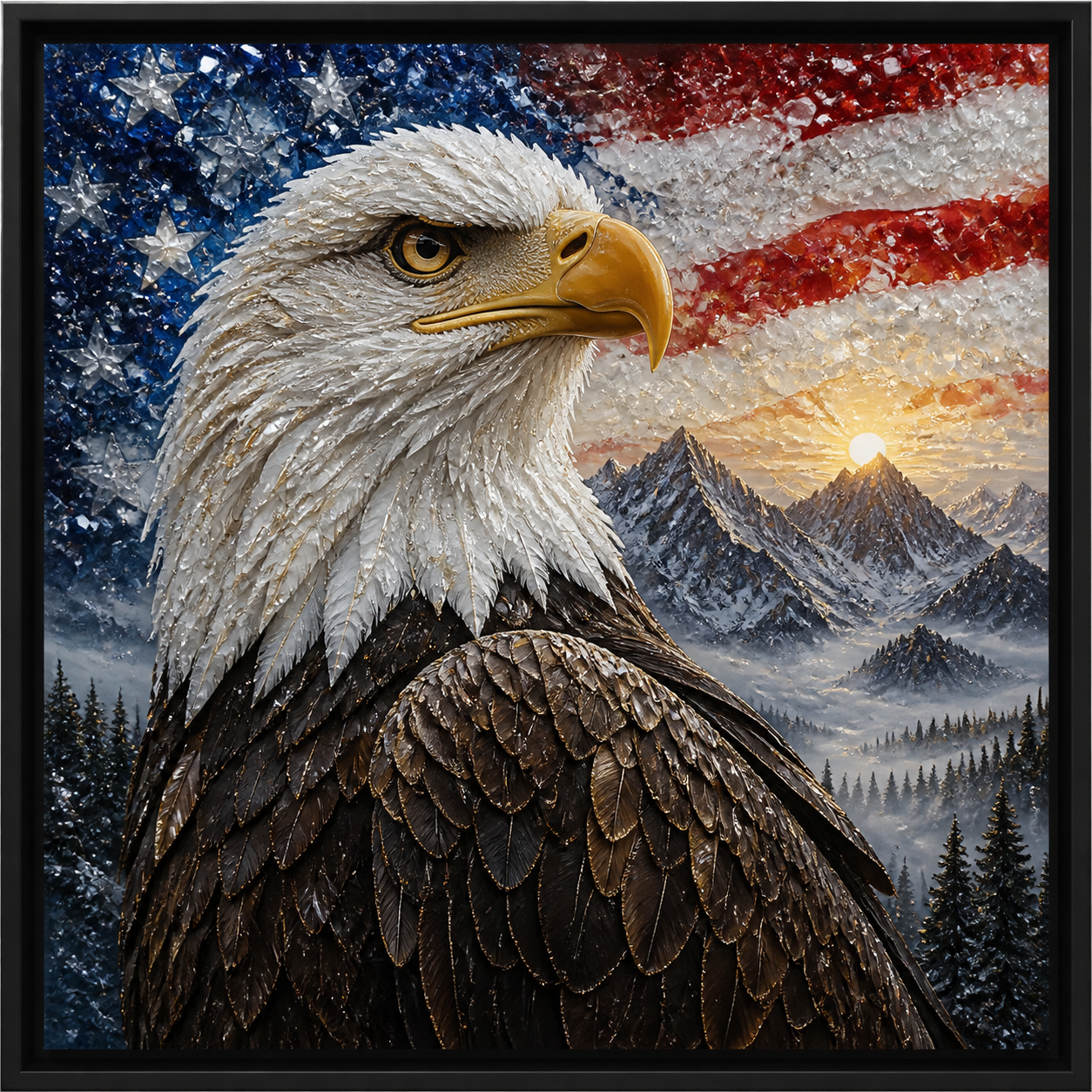 Bald Eagle framed relief art — front view