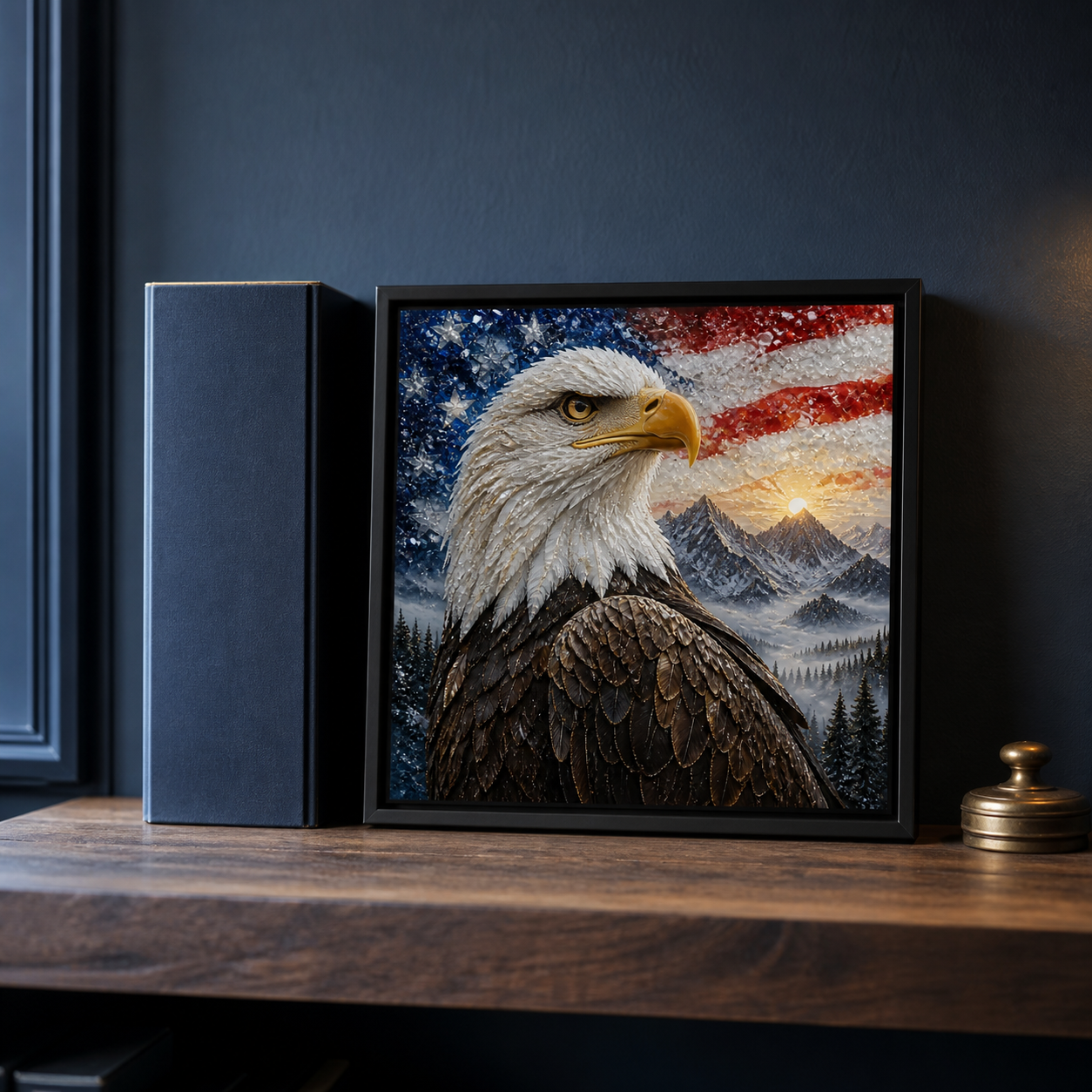 Bald Eagle framed relief art — relief detail