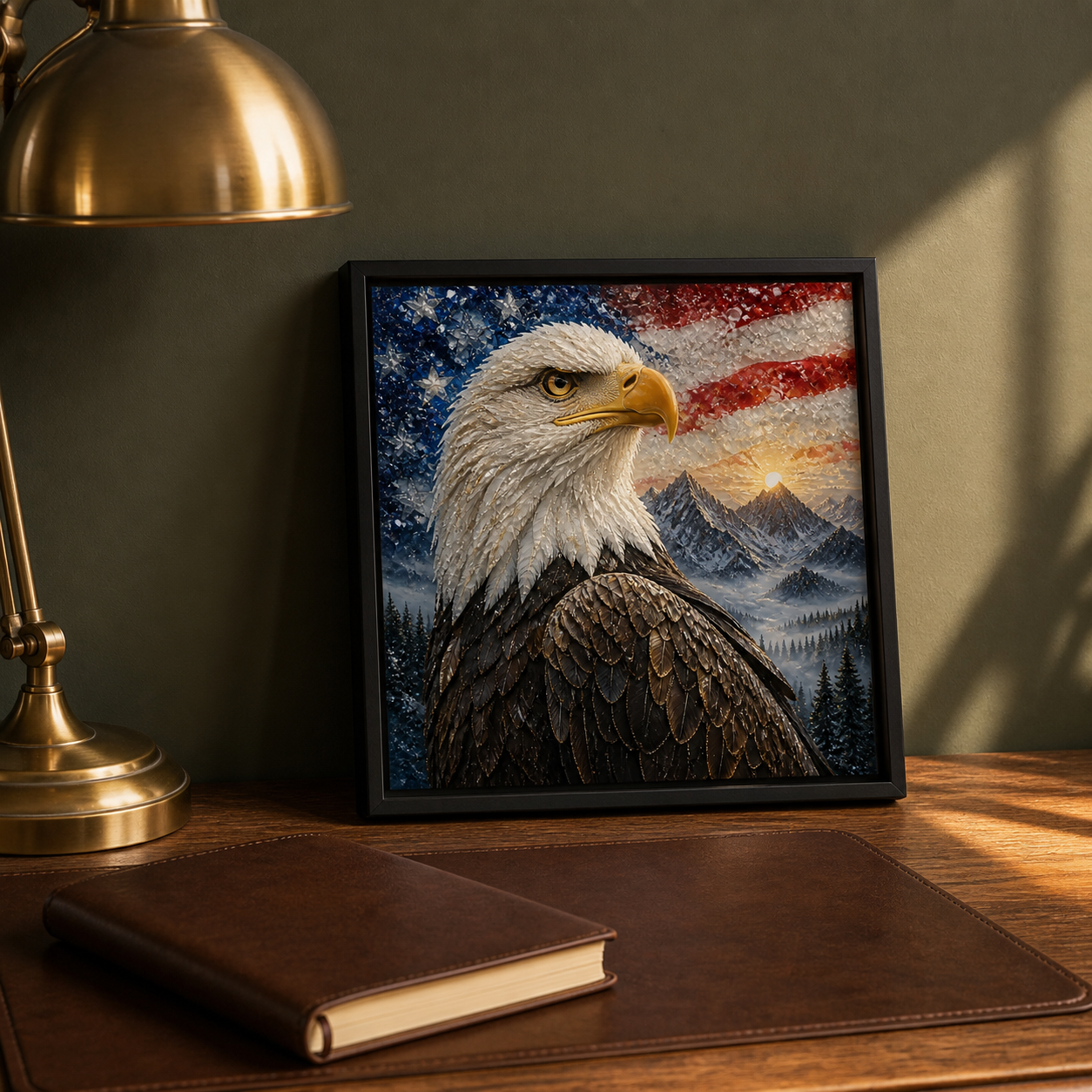 Bald Eagle framed relief art — alternate room setting