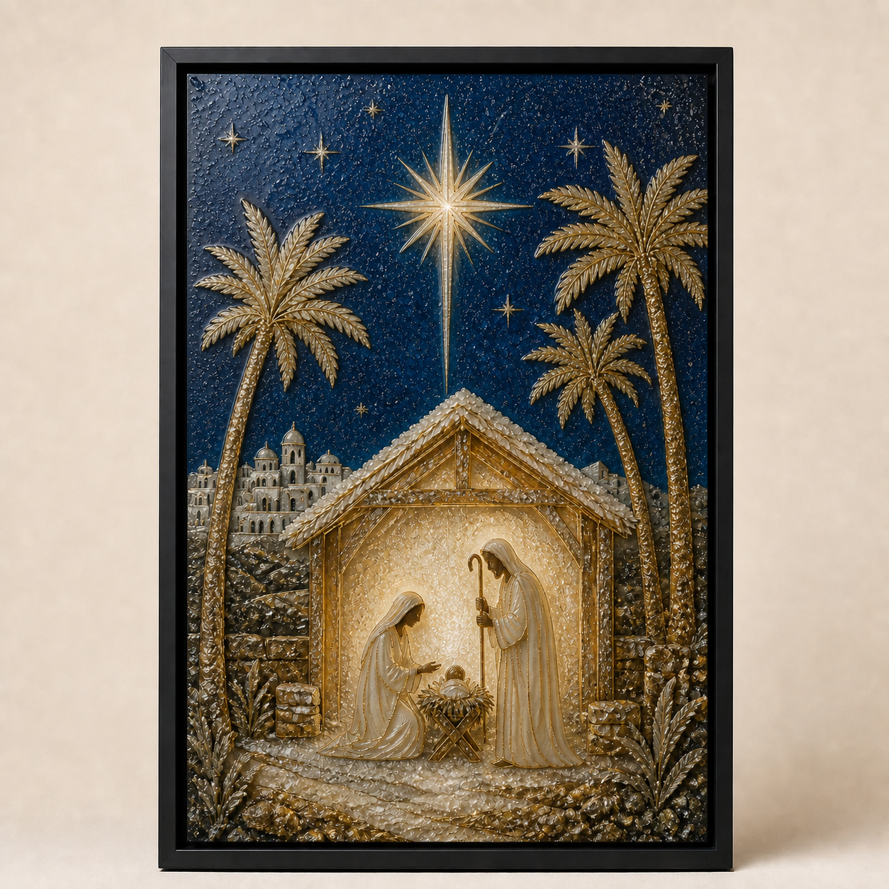 Bethlehem Night framed relief art — front view