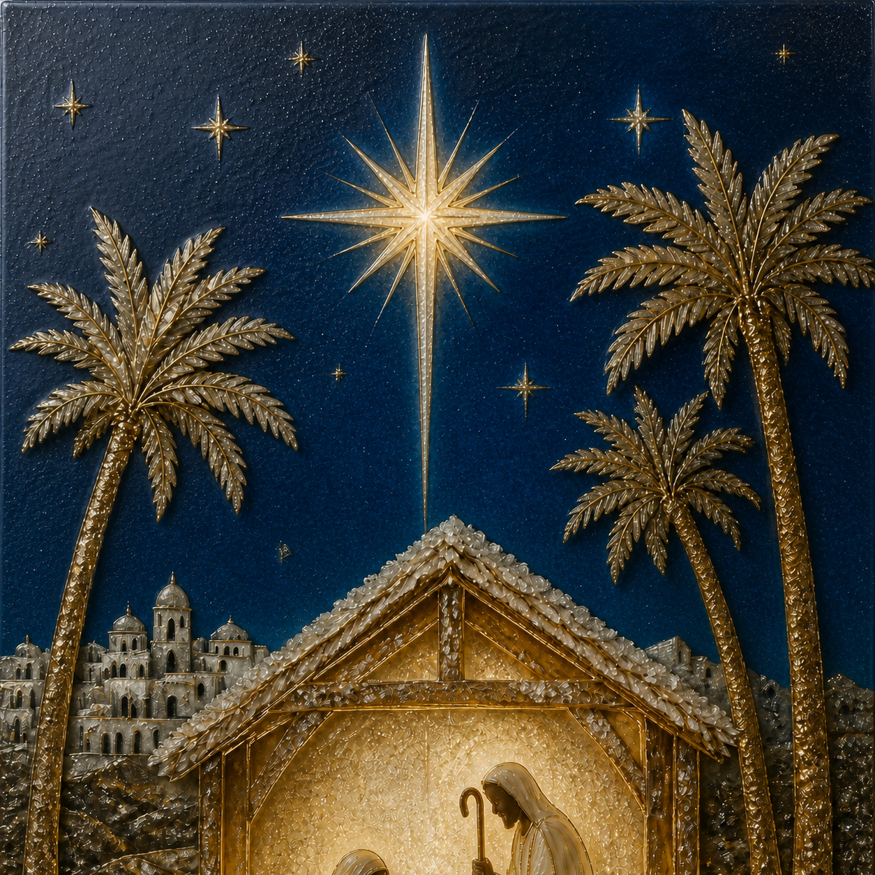 Bethlehem Night framed relief art — relief detail
