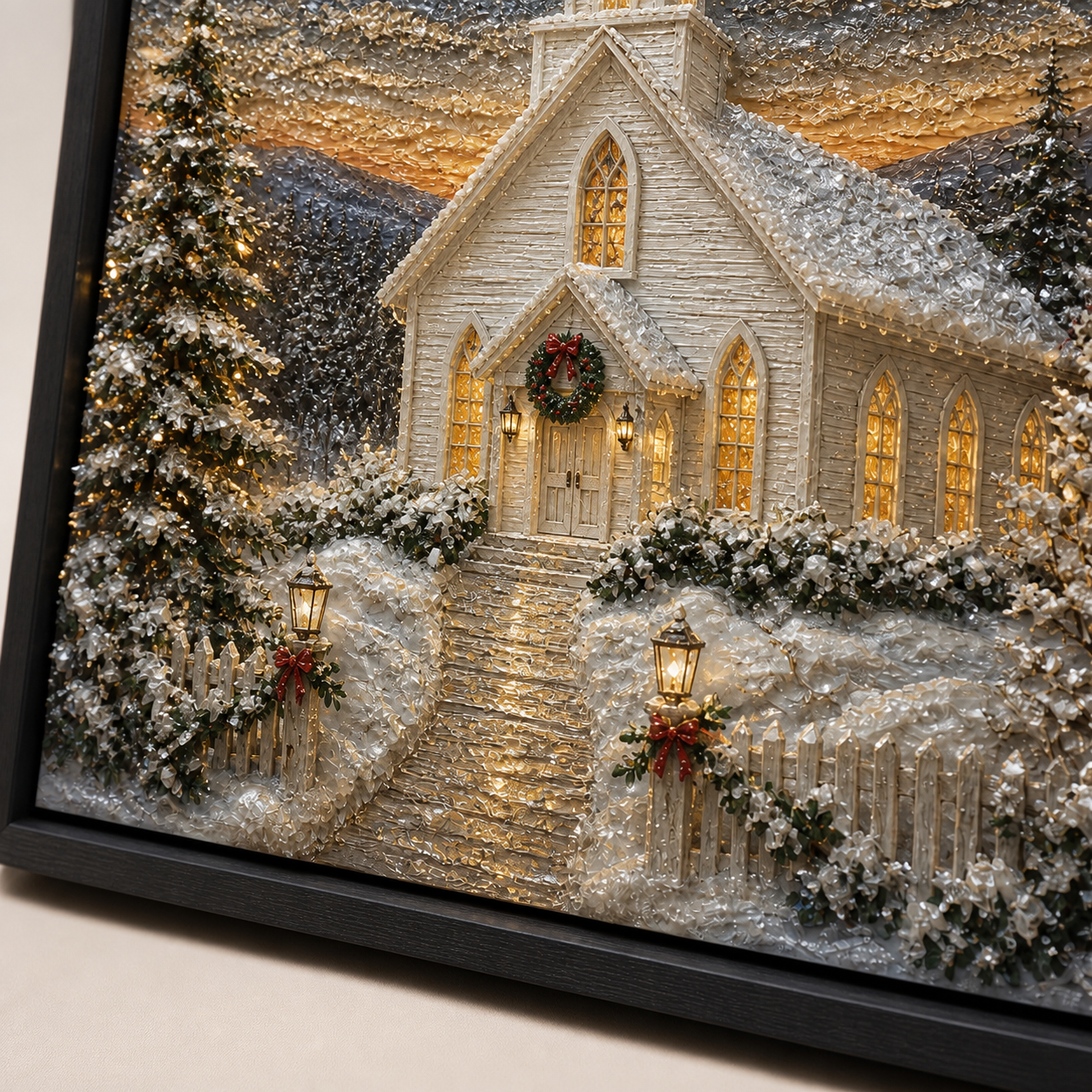 Winter Chapel framed relief art — relief detail