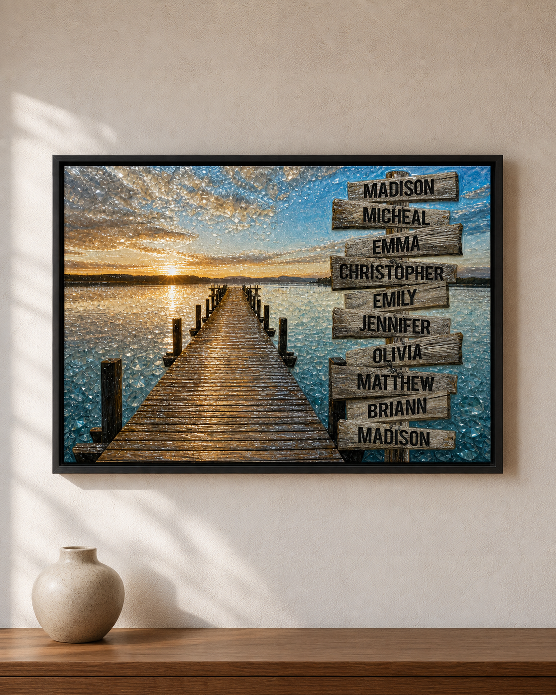 Lakeside Family Signpost framed relief art — lifestyle view