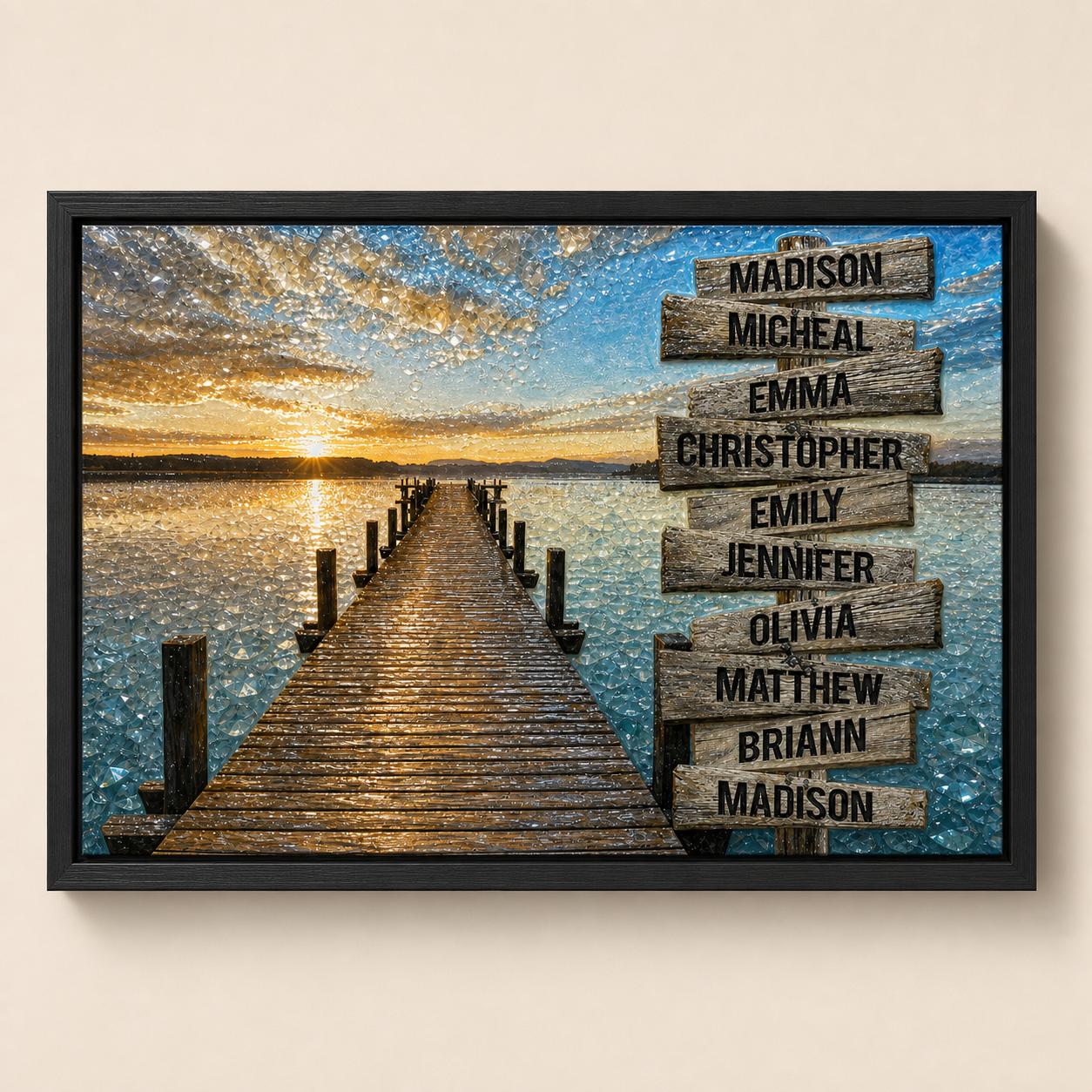 Lakeside Family Signpost framed relief art — front view