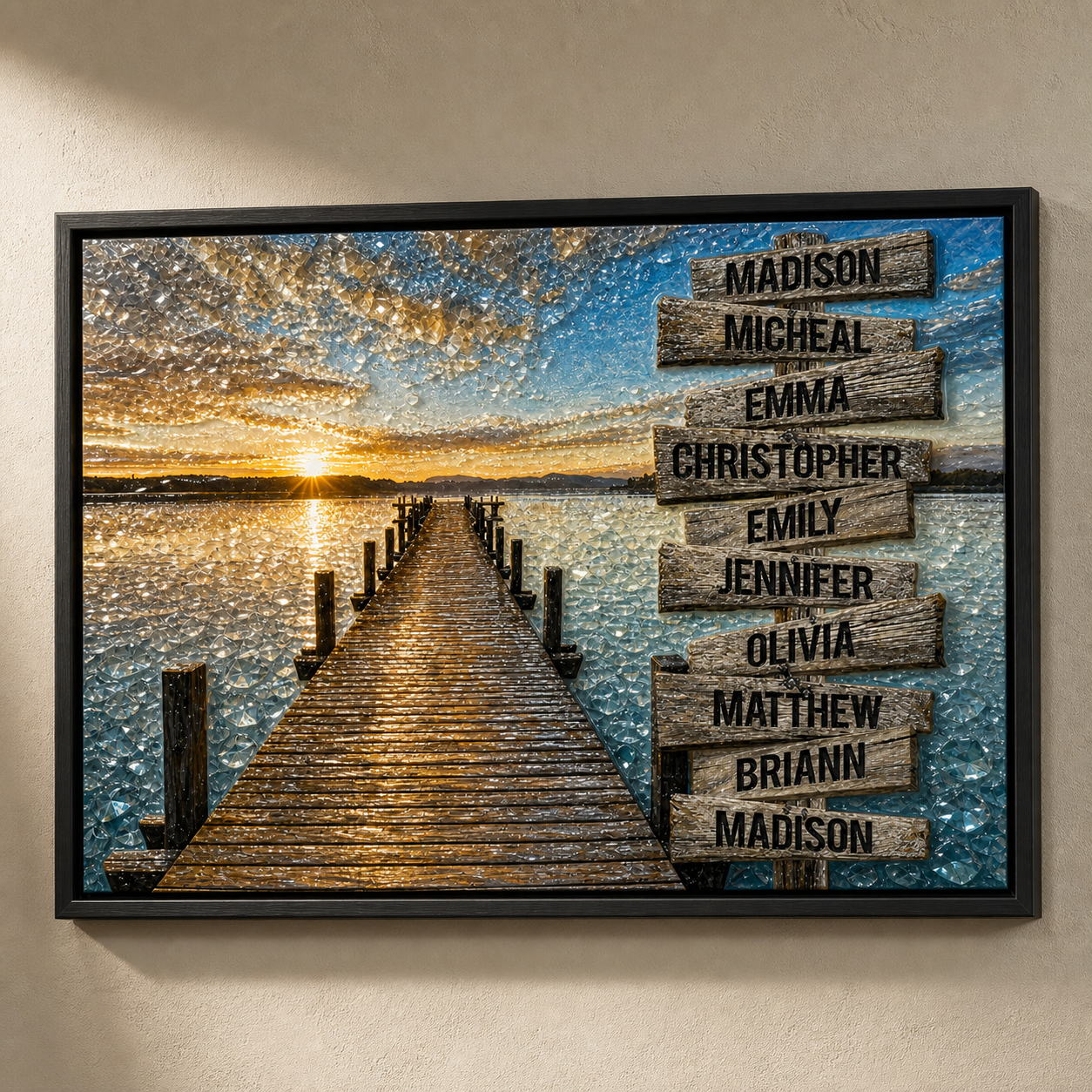 Lakeside Family Signpost framed relief art — relief lighting view