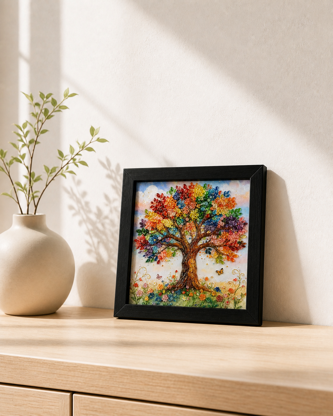 Tree of Life framed relief art — lifestyle view