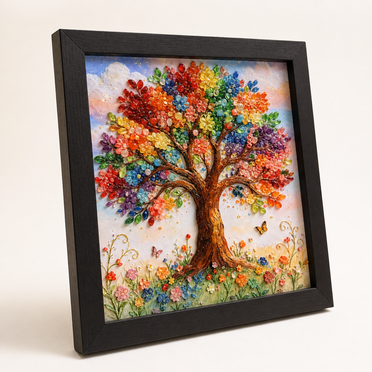 Tree of Life framed relief art — relief lighting view