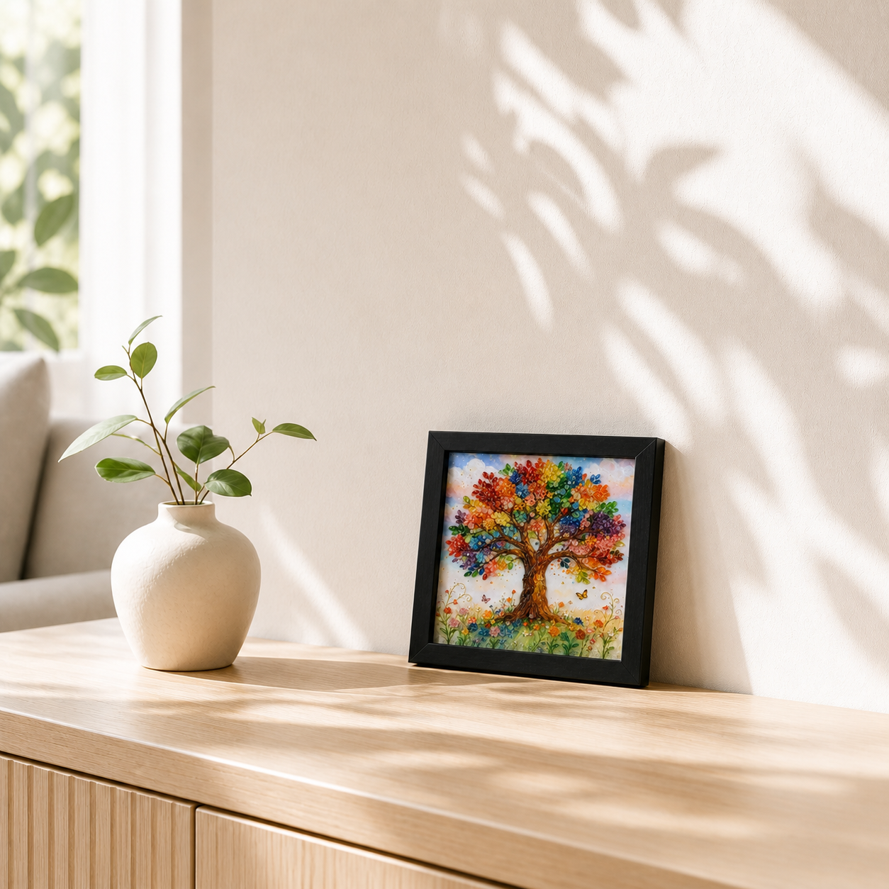 Tree of Life framed relief art — room setting