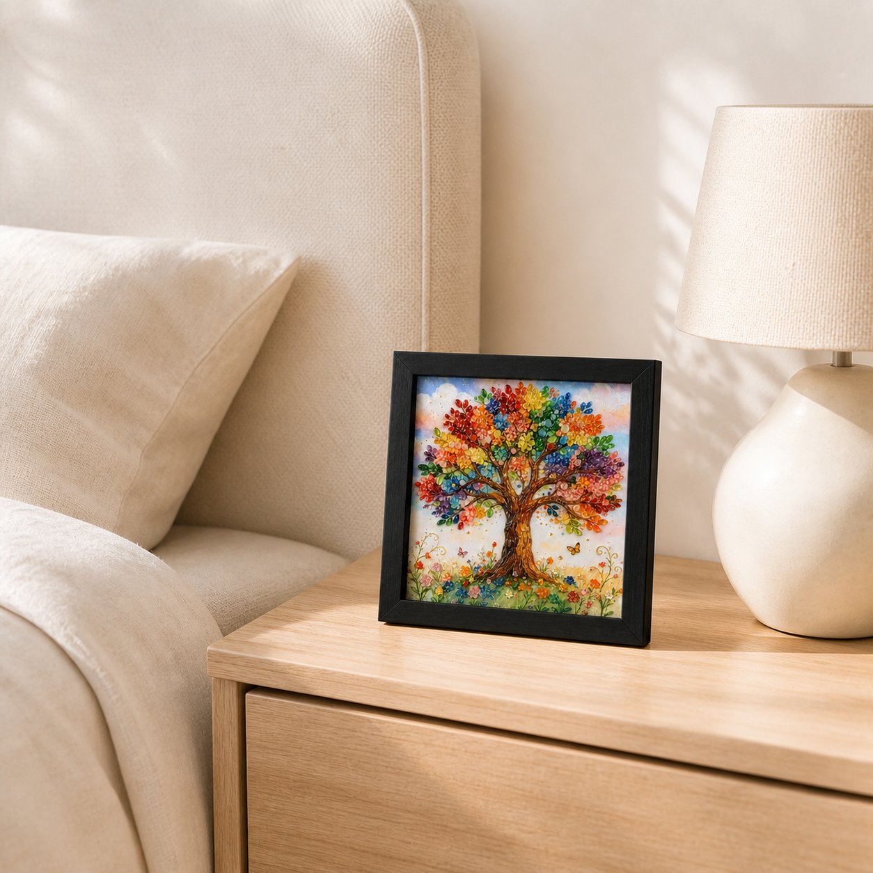 Tree of Life framed relief art — alternate room setting