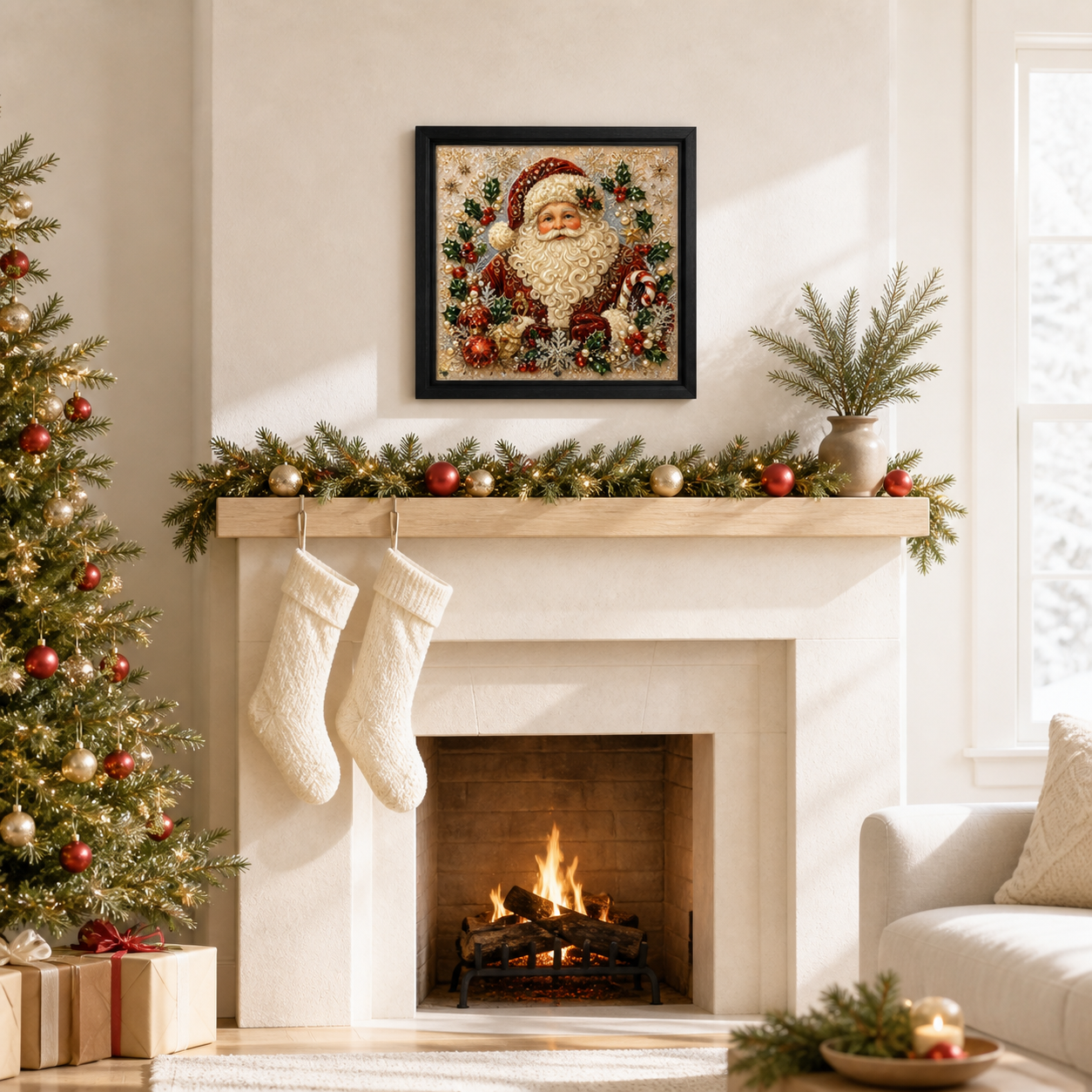 Santa Claus framed relief art — room setting