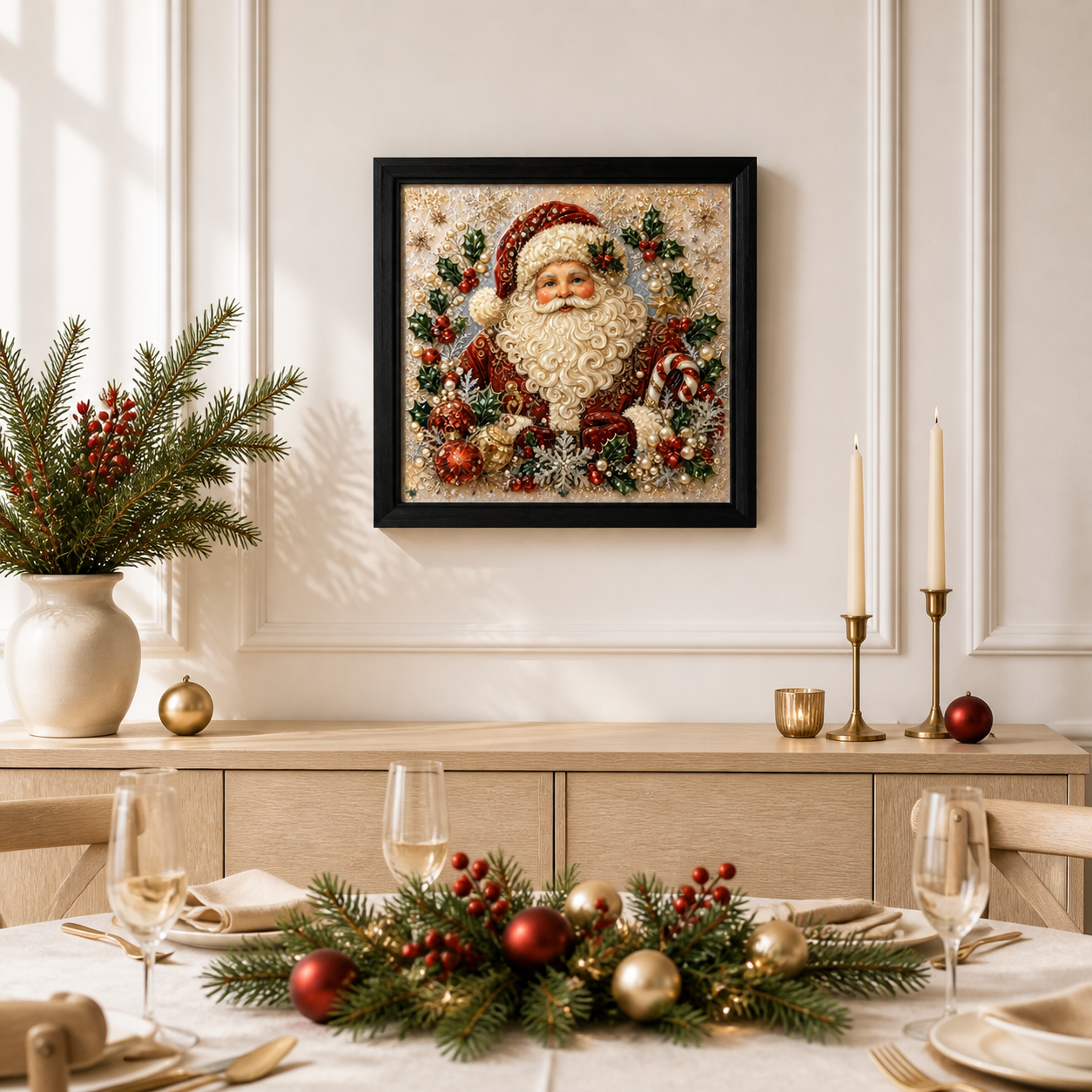 Santa Claus framed relief art — alternate room setting