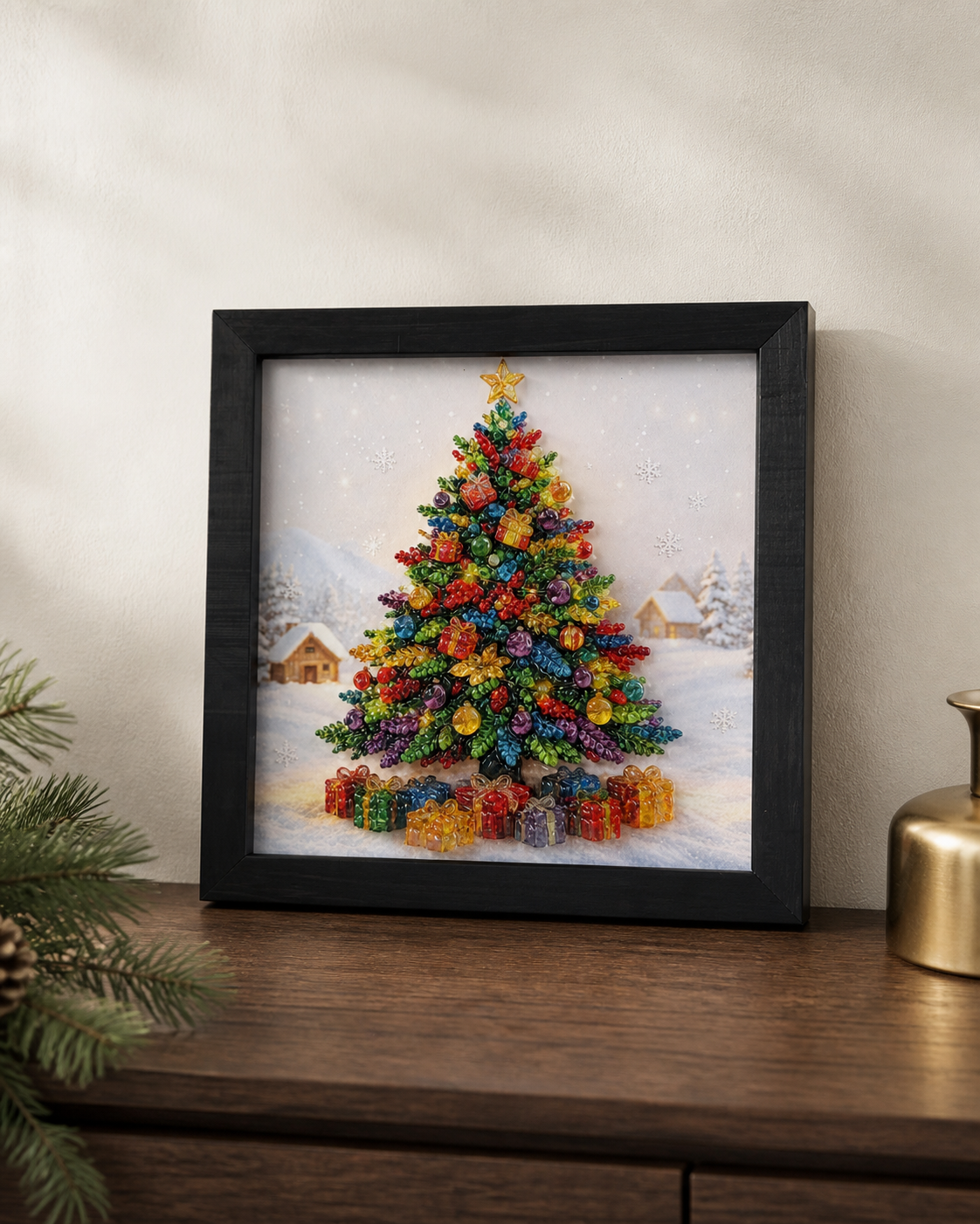 Christmas Tree framed relief art — lifestyle view