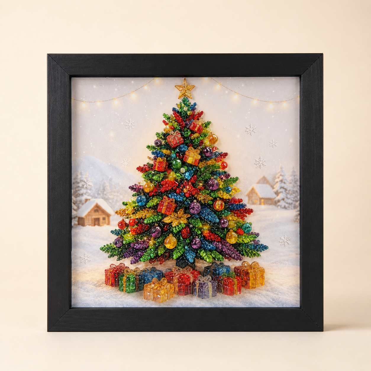 Christmas Tree framed relief art — front view