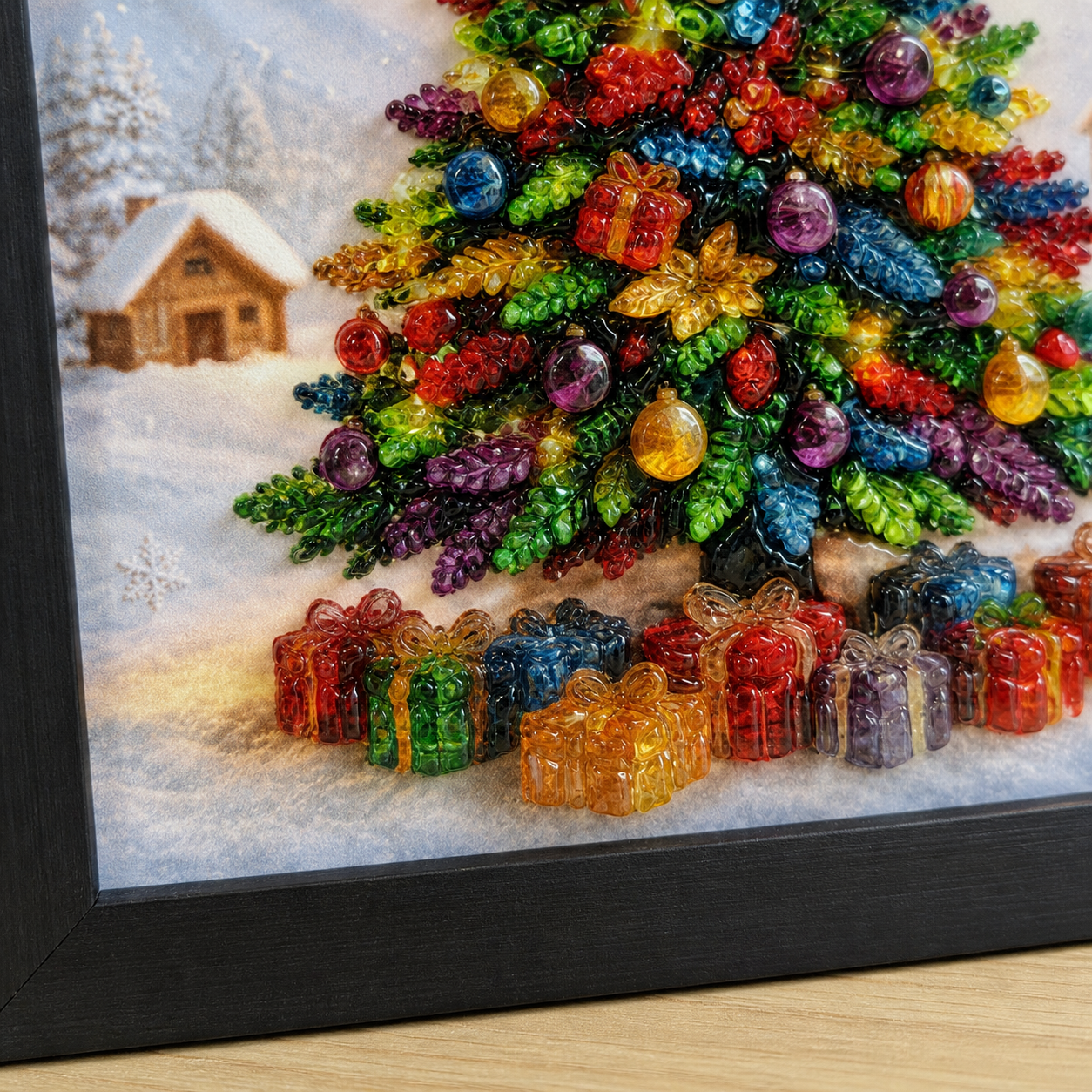 Christmas Tree framed relief art — relief detail