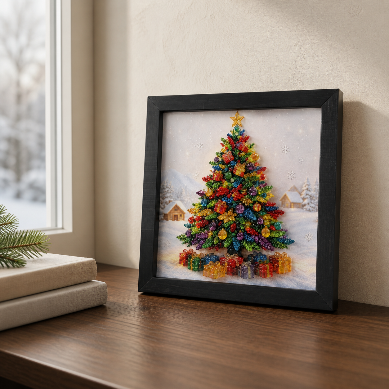 Christmas Tree framed relief art — room setting
