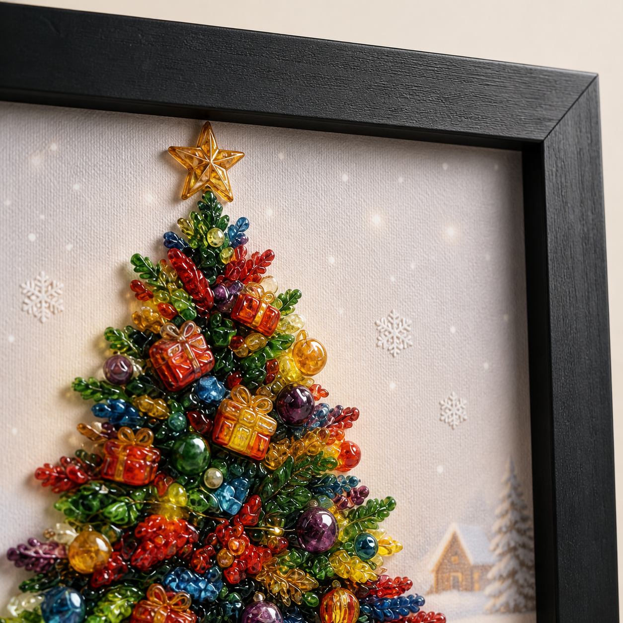 Christmas Tree framed relief art — close-up detail