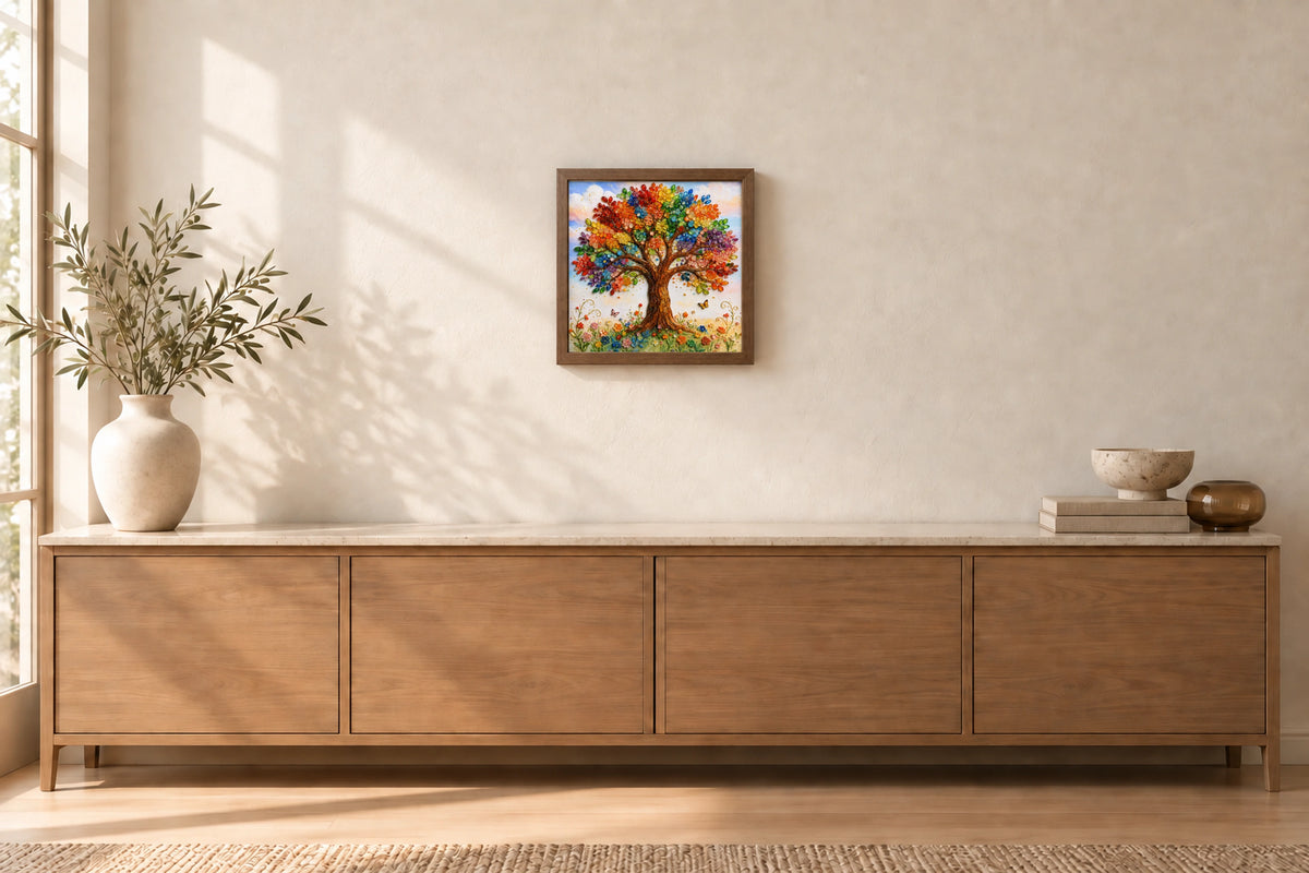 Tree of Life in Light Walnut, 30 by 30 cm, illustrative room scale view