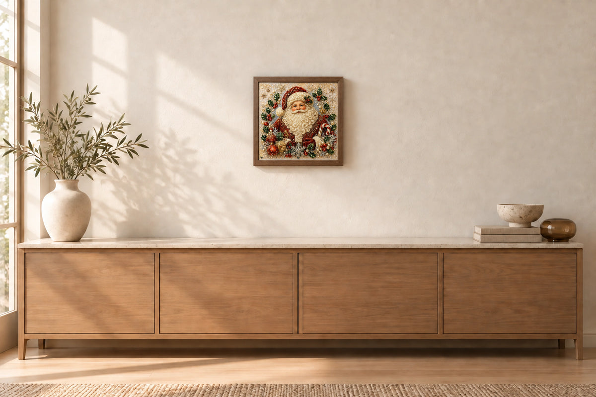 Santa Claus in Light Walnut, wall-mounted styling illustration; approximate scale.