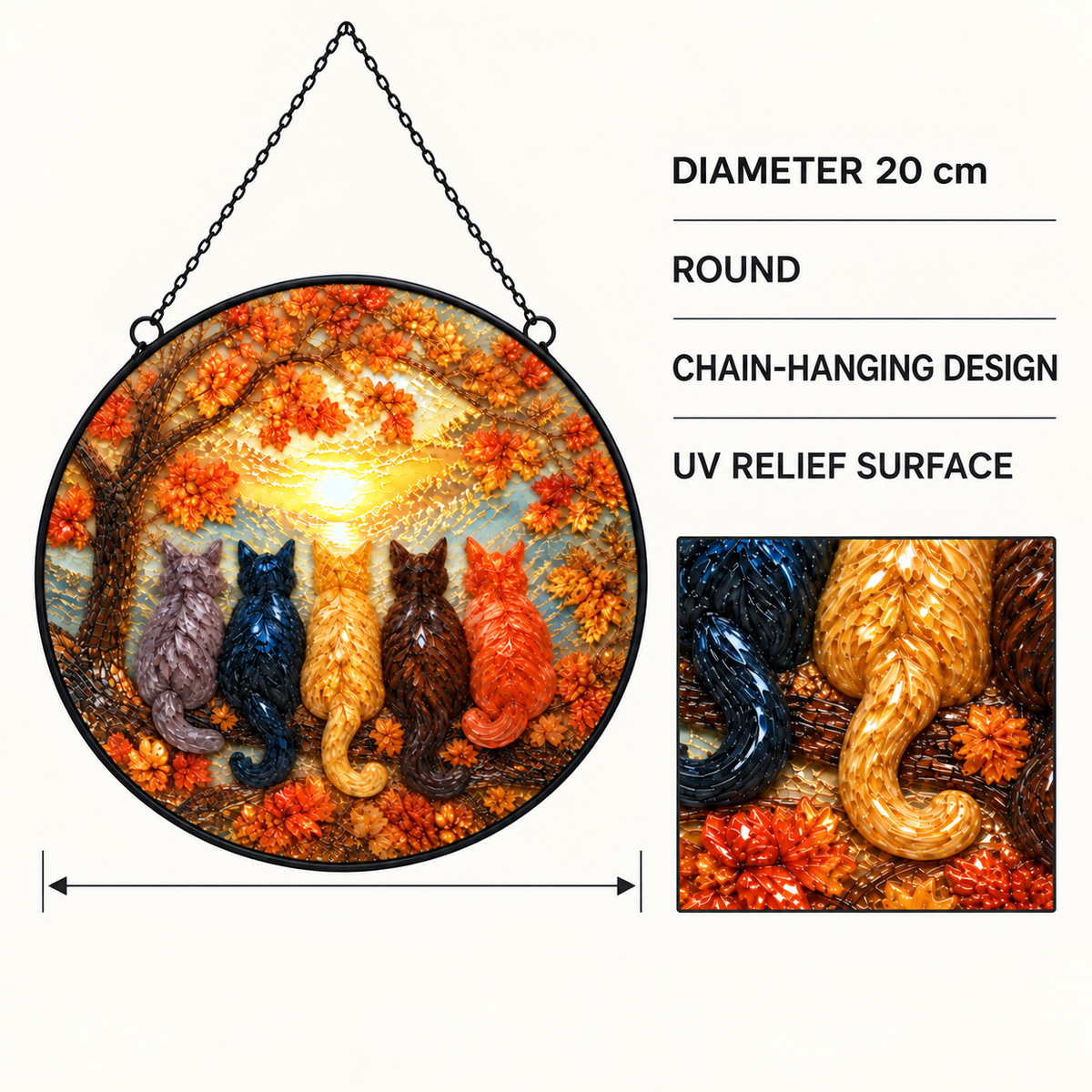 20 cm specifications of Autumn Five Cats round hanging art