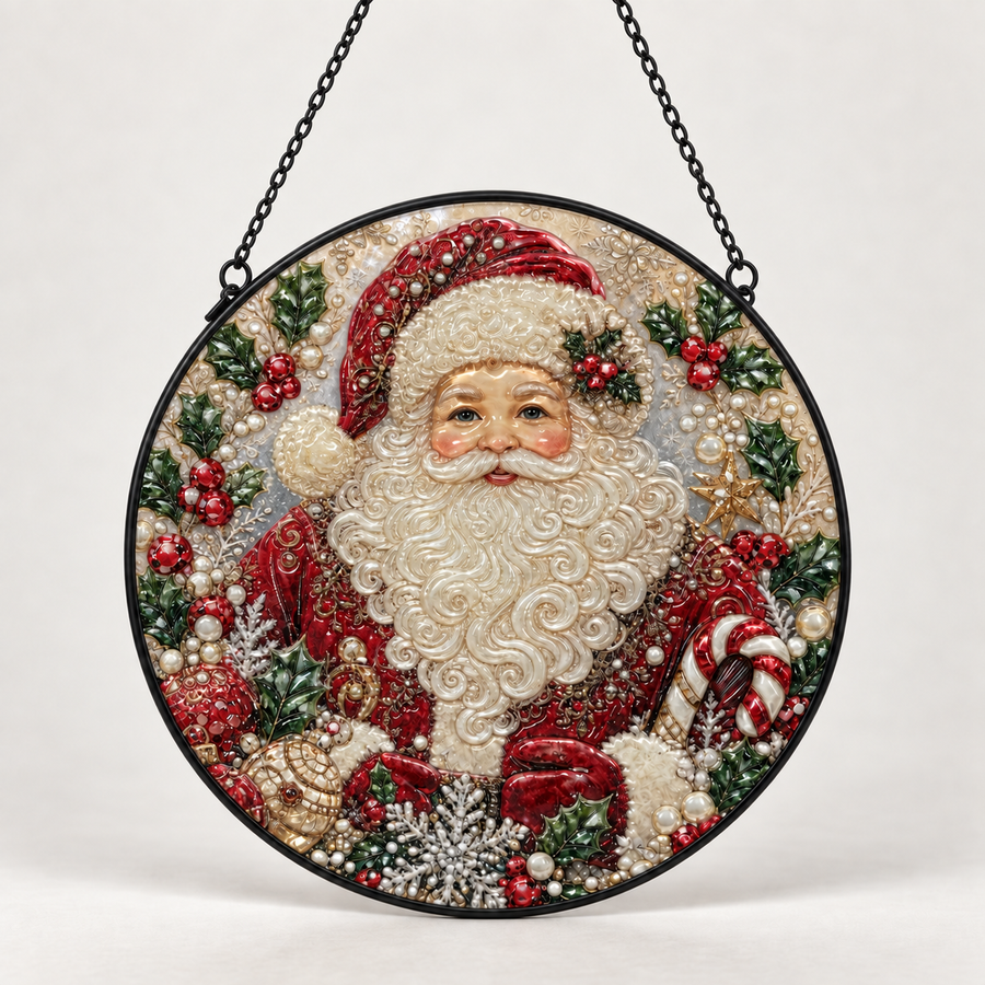 Front view of Classic Santa Holly round hanging art