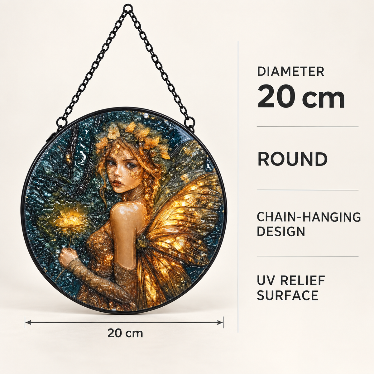 20 cm specifications of Golden Forest Fairy round hanging art