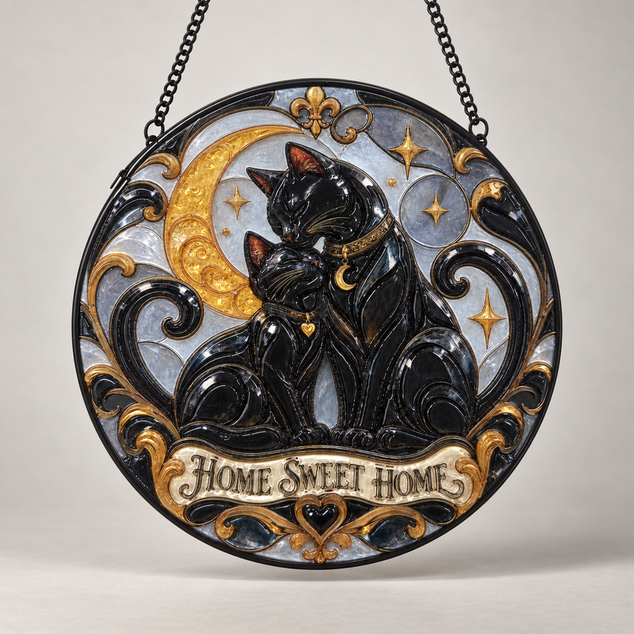 Front view of Home Sweet Home round hanging art