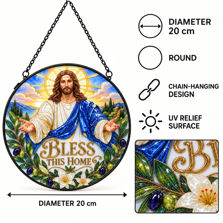 20 cm specifications of Jesus Bless This Home round hanging art
