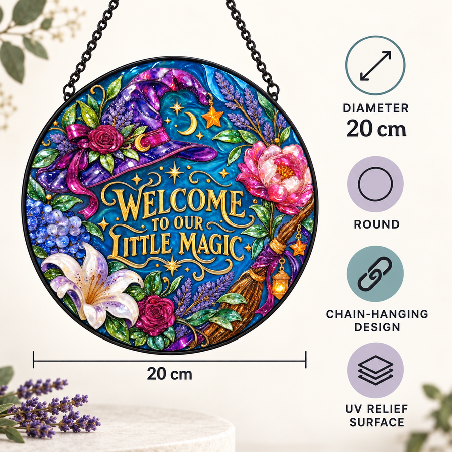 20 cm specifications of Welcome to Our Little Magic round hanging art