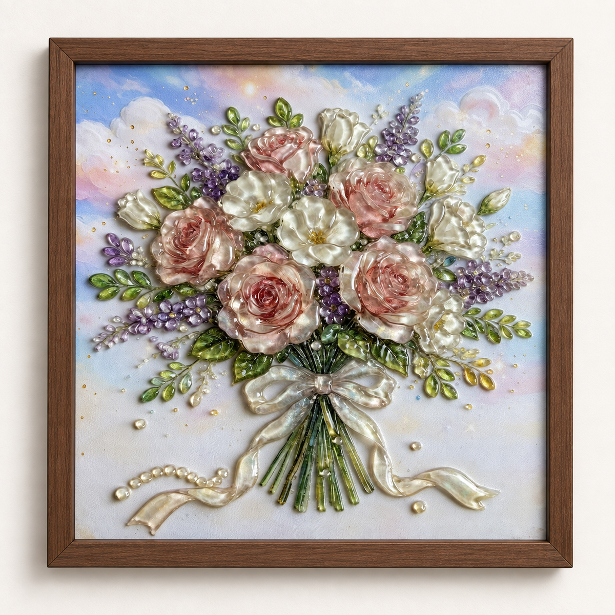 Rose Bouquet framed UV-relief art — front studio view