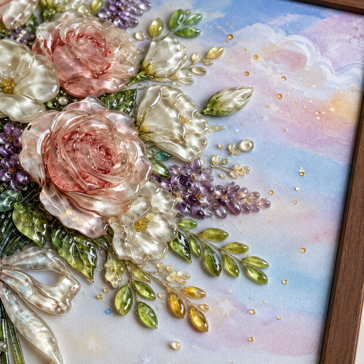 Rose Bouquet framed UV-relief art — 03 material detail