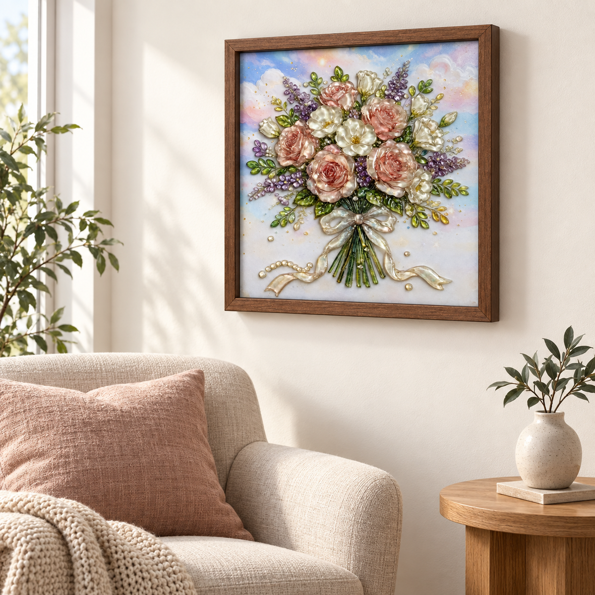 Rose Bouquet framed UV-relief art — 06 wall medium