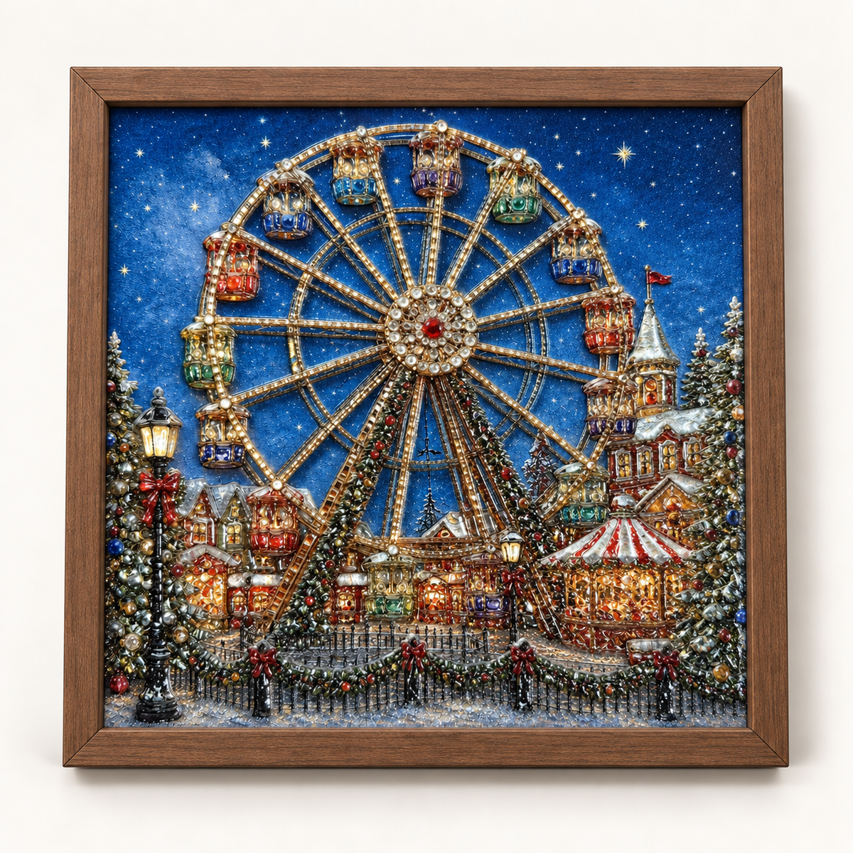 Starlit Christmas Ferris Wheel shown to approximate scale in a warm minimalist room