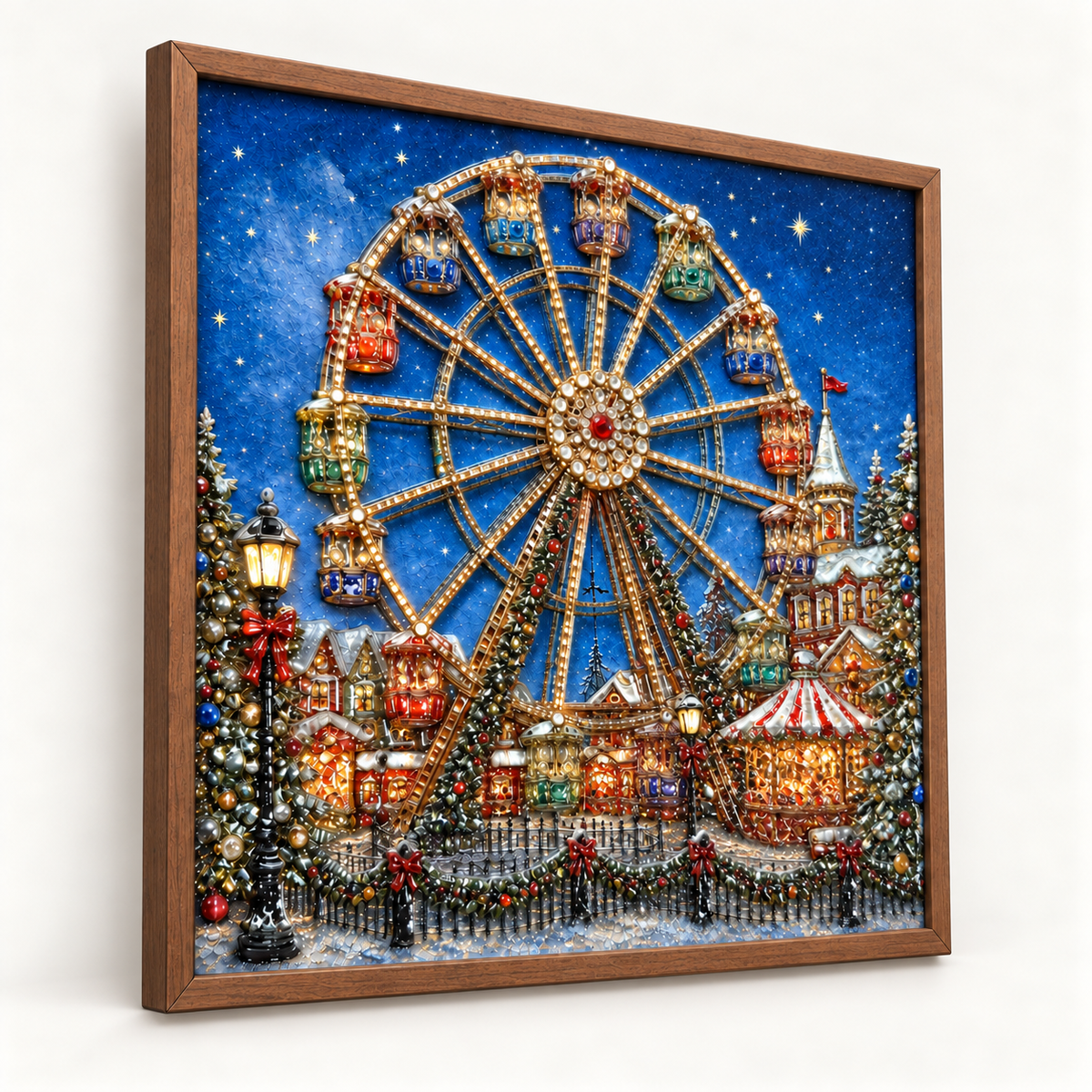 Starlit Christmas Ferris Wheel framed UV-relief art — exec 946c426c 2a74 4ad4 b657 a935210bfa84