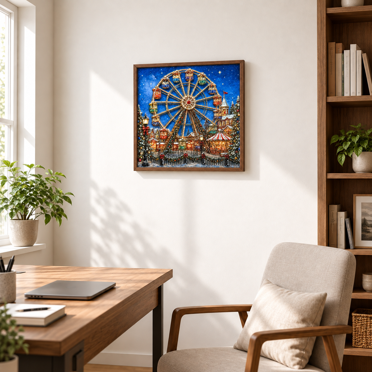 Starlit Christmas Ferris Wheel framed UV-relief art — exec 25c3d021 ea7e 49a7 9dda 824a38041dca